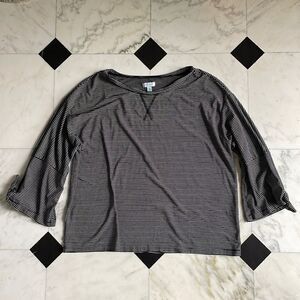Susina Black & While Striped Bell Sleeve Top